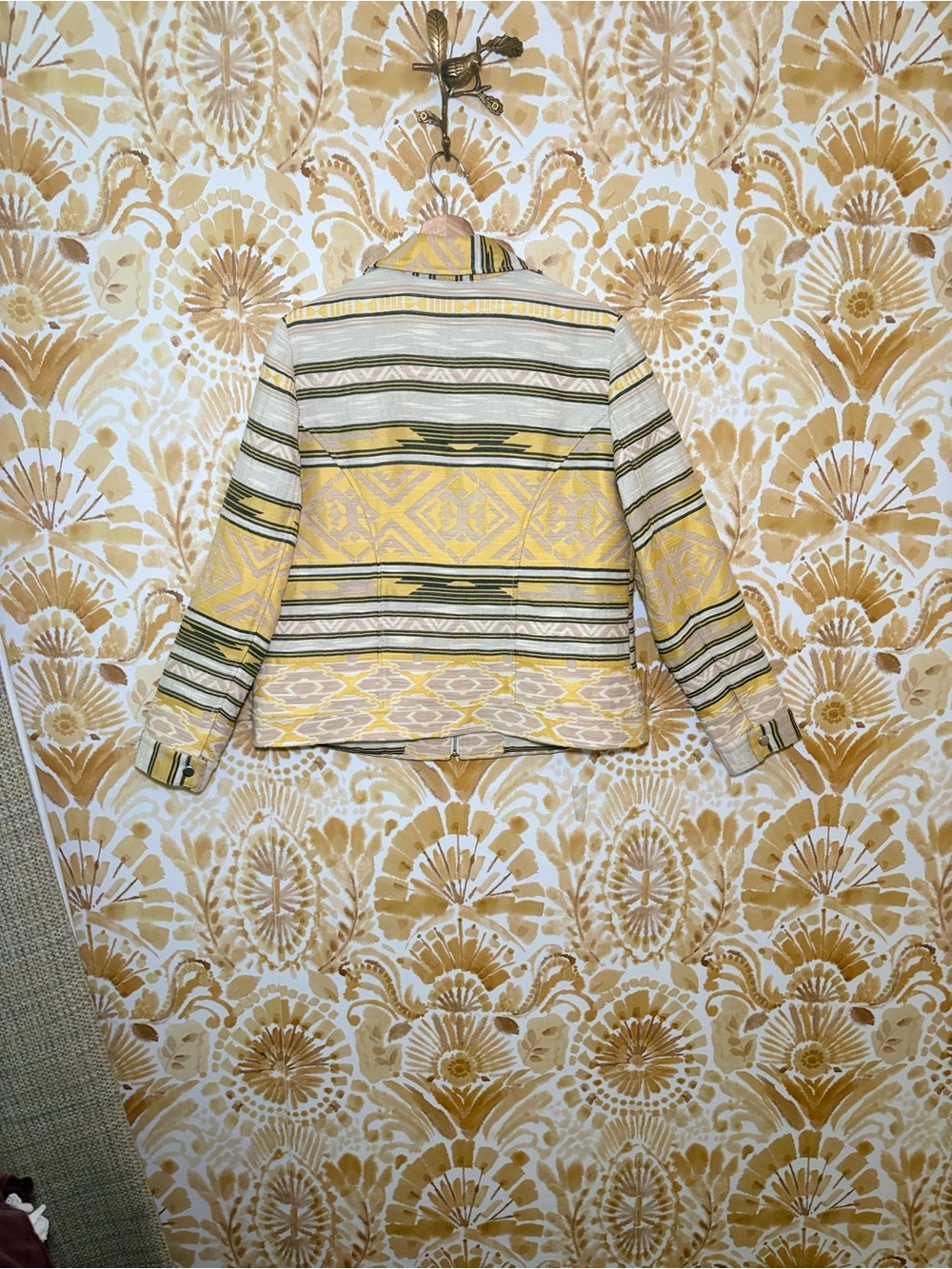Chico's Tribal Print Zip Jacket Yellow Geometric Moto Jacket Boho Southwestern - Picture 6 of 13
